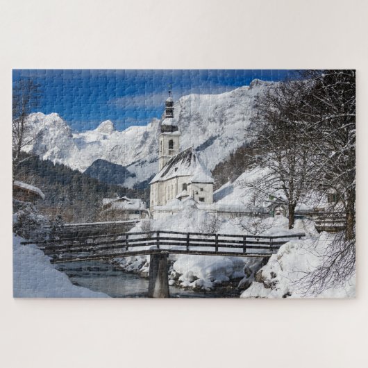 Sneeuwkerk met alpenbergen legpuzzel (Horizontaal)