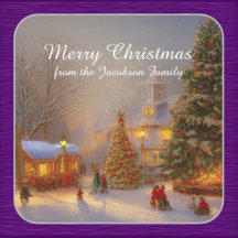 Sneeuwkerstbomen in de dorpscène Quaint