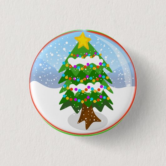 SneeuwkerstboomButton Wereldbol Ronde Button 3,2 Cm (Voorkant)