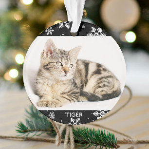 Sneeuwkerstkat met foto's en namen van 2 huisdiere ornament