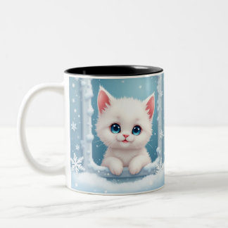 Sneeuwkitten mok, Wintry geïnspireerde mok, Katten Tweekleurige Koffiemok