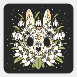 Sneeuwklokje en konijnenschedel van januari vierkante sticker