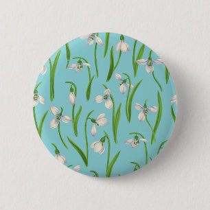 Sneeuwklokjes op zwembadblauw ronde button 5,7 cm