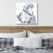 Sneeuwkoningin en Polair Beer in Zachte Waterverf Canvas Afdruk (Insitu (Slaapkamer))