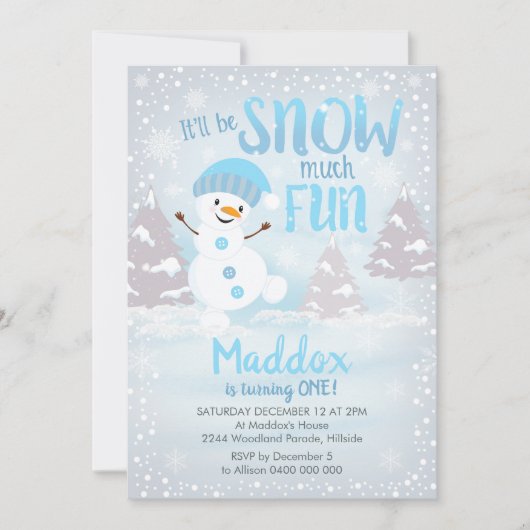 Sneeuwkraan 1e verjaardag Uitnodiging Winter Jonge (Voorkant)