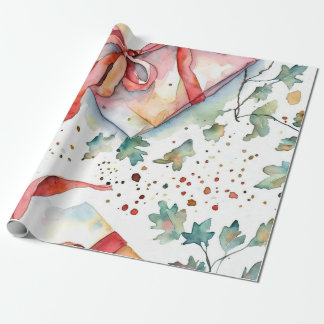 Sneeuwkussende rode Ornamenten Wrap Cadeaupapier