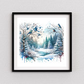 Sneeuwlandschap in het winterbos poster