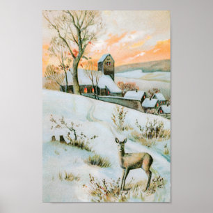 sneeuwlandschap met herten poster