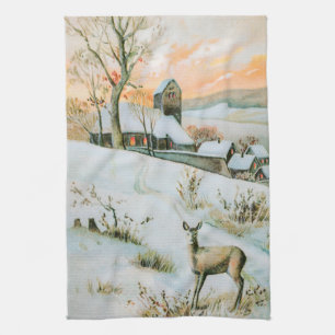 sneeuwlandschap met herten theedoek
