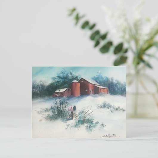 Sneeuwlandschap schilderij Rustiek Boerderij Brief Briefkaart (Staand voorkant)