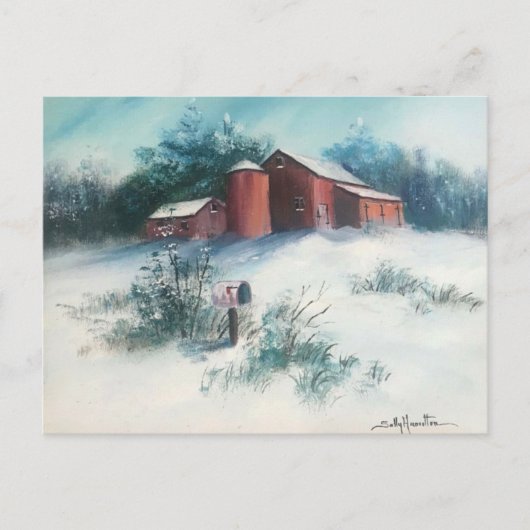 Sneeuwlandschap schilderij Rustiek Boerderij Brief Briefkaart (Voorkant)