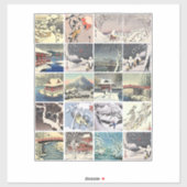 sneeuwlandschapsbomen japanse kunstschilderijen sticker (Vel)