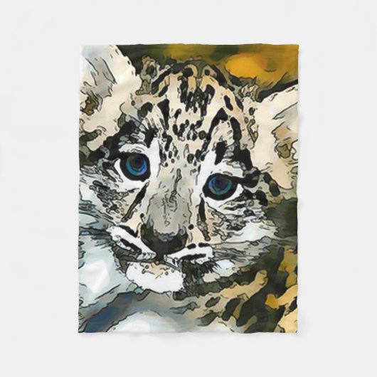 Sneeuwleopard Baby Waterverf Art Fleece Blanket (Voorkant)