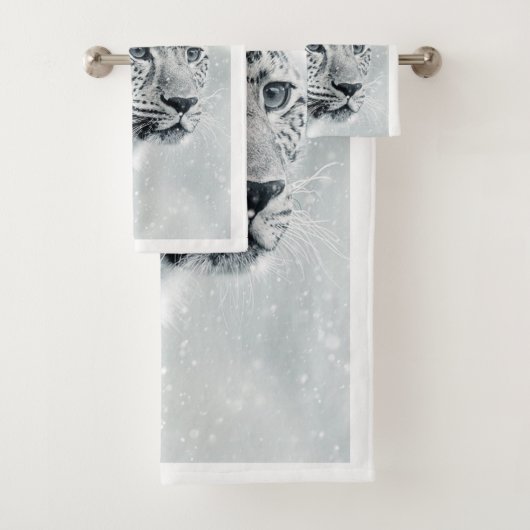 Sneeuwleopard Bathroom Towel Set Bad Handdoek (Insitu)