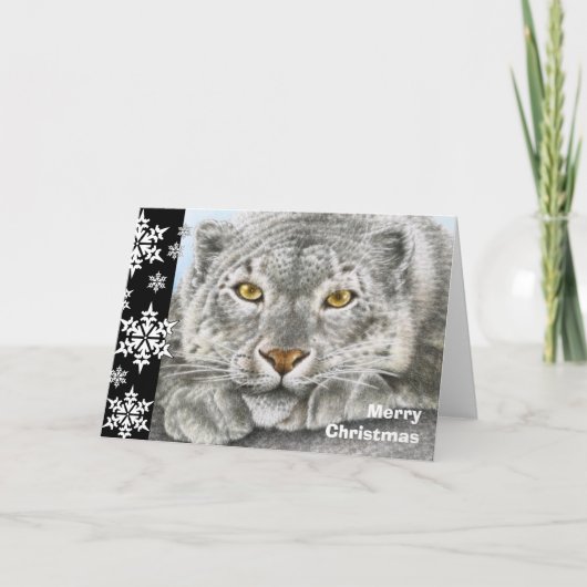 Sneeuwleopard-kerstkaart Feestdagen Kaart (Voorkant)