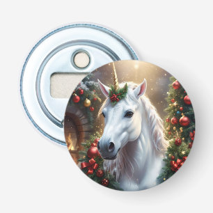 Sneeuwlicht: de betoverde kerst-eenhoorn button flesopener