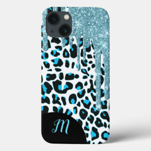 Sneeuwlooppatroon met glitter en monogram iPhone 13 hoesje