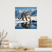 Sneeuwluipaard in bergachtig winterlandschap poster (Keuken)