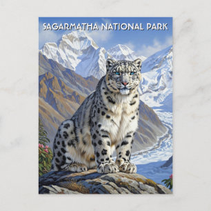 Sneeuwluipaard in Sagarmatha Nationaal Park Nepal Briefkaart