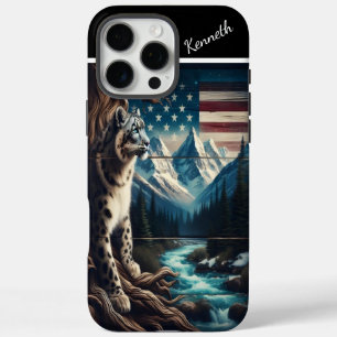 Sneeuwluipaard onder een sterrenvlag iPhone 16 pro max hoesje