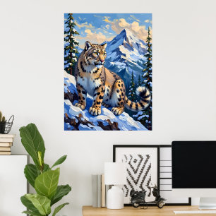 Sneeuwluipaard op een berg poster