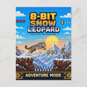 Sneeuwluipaard, Retro 8-Bit Pixelkunst Briefkaart