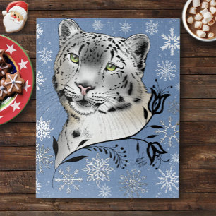 Sneeuwluipaard Winter Elegantie Blauwe Sneeuwvlokk Legpuzzel