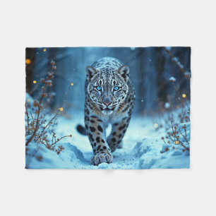 Sneeuwluipaard winter majestueuze blauwogige roofd fleece deken