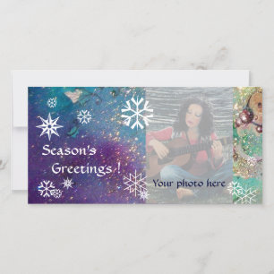 SNEEUWLVLokKEN, blauw,groen,wit,geel Feestdagenkaart