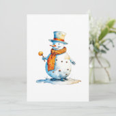 Sneeuwman A - Waterverf Feestdagenkaart (Staand voorkant)