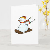 Sneeuwman als skiër met skis & muts kaart (Gele Bloem)