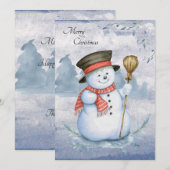 Sneeuwman Aquarel Script Modern Kerstmis Feestdagenkaart (Voorkant / Achterkant)