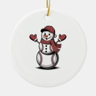 Sneeuwman Baseball Kerstmis Sportliefhebbers Keramisch Ornament