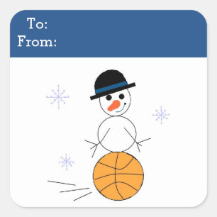 Sneeuwman Basketbal Cadeautag Vierkante Sticker