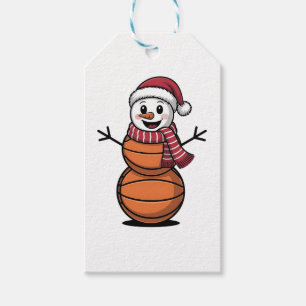 Sneeuwman Basketbal Kerst Sportliefhebbers Cadeaulabel