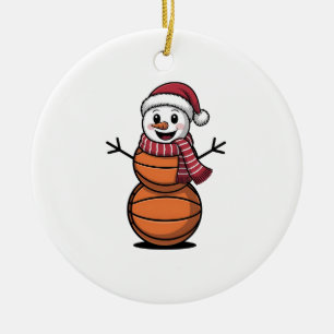 Sneeuwman Basketbal Kerst Sportliefhebbers Keramisch Ornament