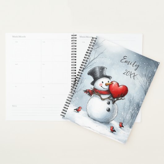 Sneeuwman biedt liefde met een groot hart planner (Display)