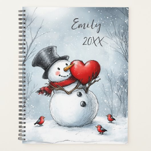 Sneeuwman biedt liefde met een groot hart planner (Voorkant)