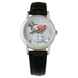 Sneeuwman biedt liefde met een groot rood hart horloge