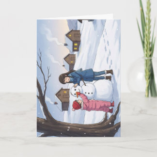 Sneeuwman bij de hutten kaart