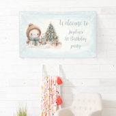 Sneeuwman Blauw Kerstmis 1e Verjaardagsbanner Spandoek (Insitu)