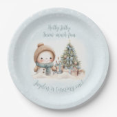 Sneeuwman Blauw Kerstmis Eerste Verjaardag Papieren Bordje (Voorkant)