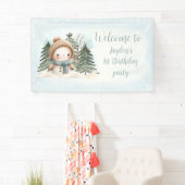 Sneeuwman Blauw Winter 1e Verjaardagsbanner Spandoek (Insitu)