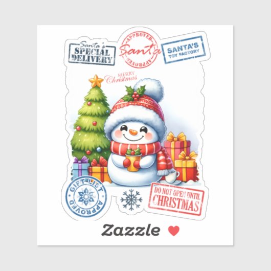 Sneeuwman & Cadeaus Kerst stickers (Vel)