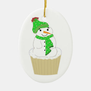 Sneeuwman Cupcake Keramisch Ornament