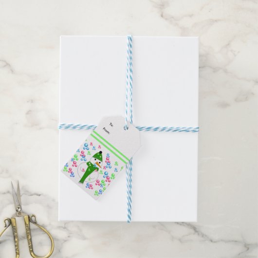 Sneeuwman die bellen blaast cadeaulabel (Met Touw)