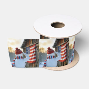 Sneeuwman die een Amerikaanse vlag groet Lint