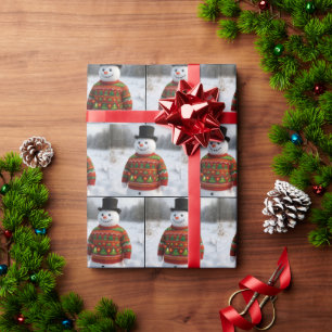 Sneeuwman die een lelijk kersttrui draagt cadeaupapier