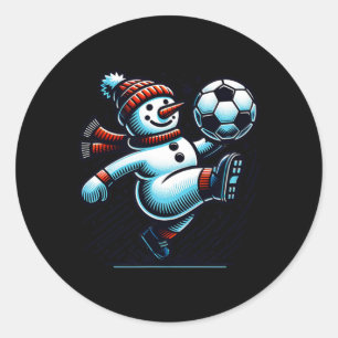 Sneeuwman die een voetbal schopt ronde sticker