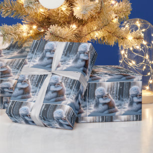 Sneeuwman die een vos omhelst cadeaupapier